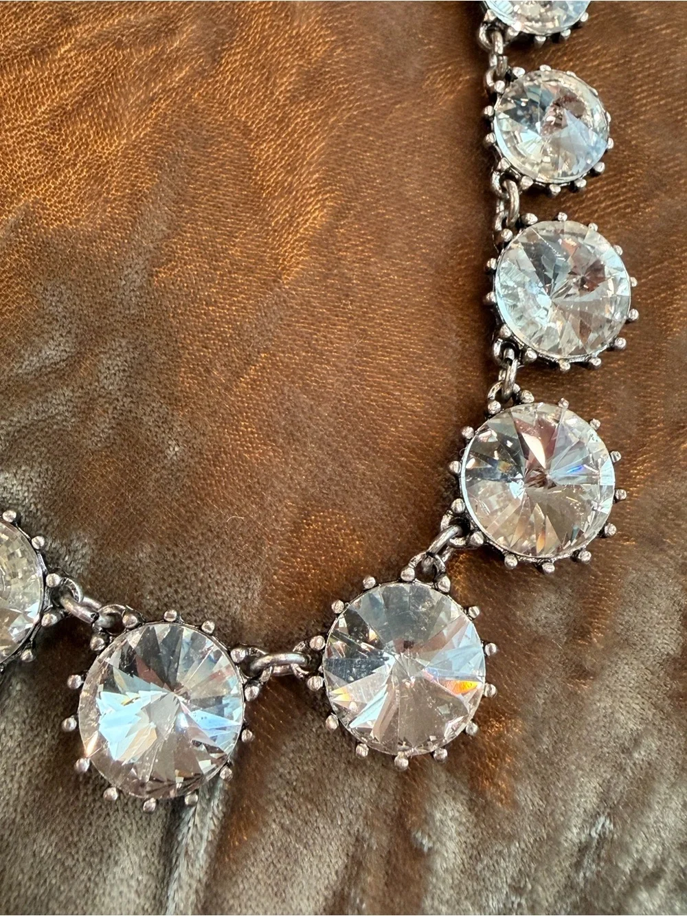Clear Rivoli Crystal Statement Necklace Antiqued Silver Tone-1067